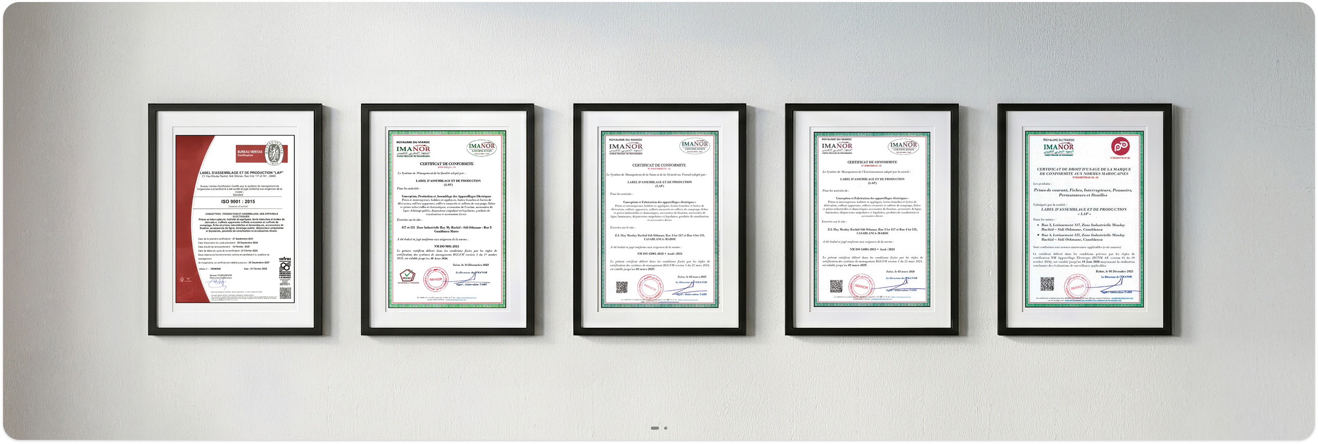 Mur de certificats ISO